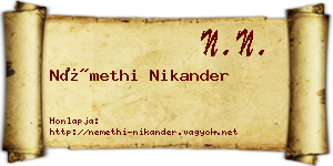 Némethi Nikander névjegykártya